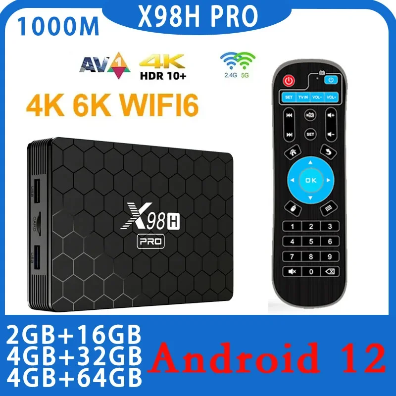 X98H Pro 4G+32G/64G Android 12.0 TV Box Allwinner H618 2.4G/5G WiFi 1000M LAN BT5.X Support 6K 4K H.265 HEVC Set Top Box 2G+16G z1 atv tv box android 10 allwinner h313 support 4k av1 2 4