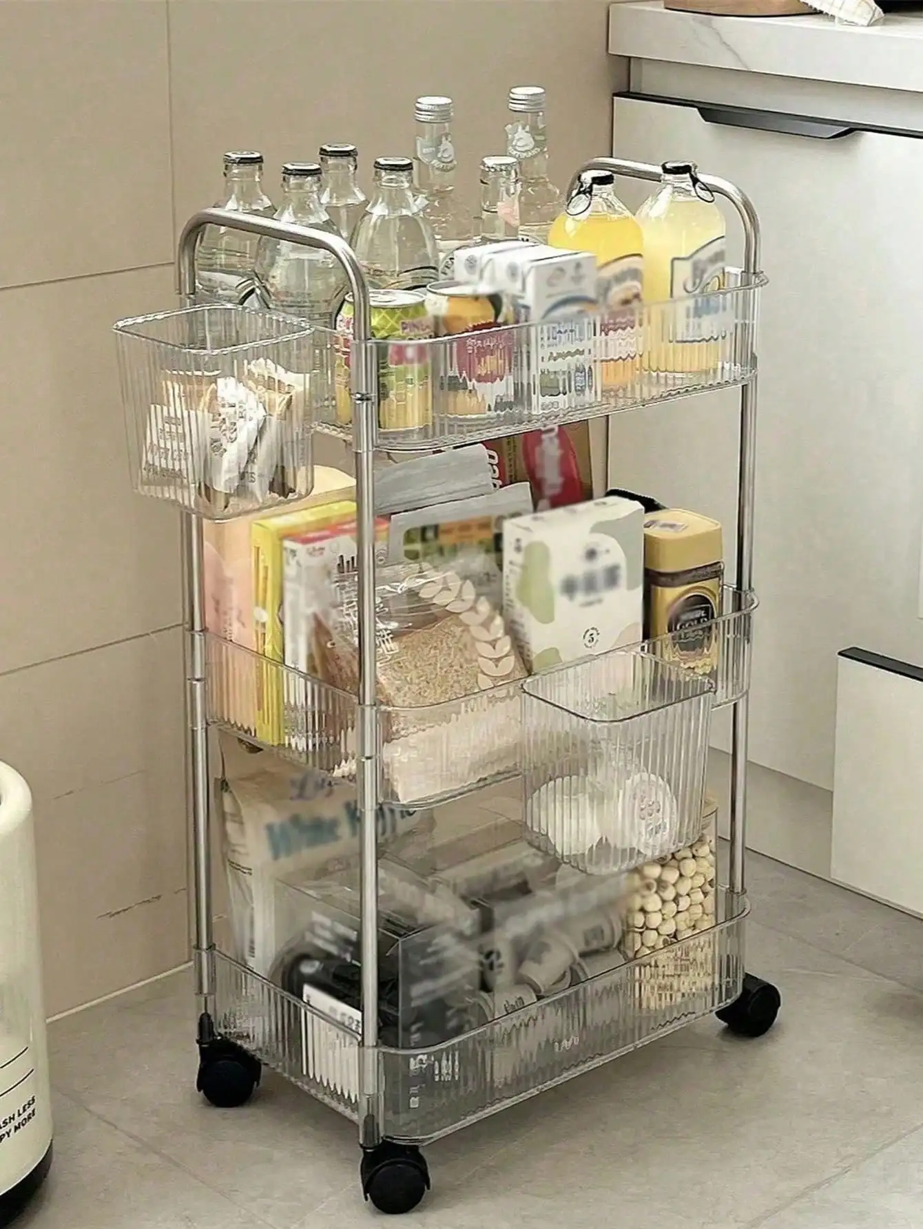 1pc Multi-Layer (2/3/4 Layers) Transparent Multipurpose Rolling Cart, Storage Rack, Strong Load Bearing Capacity, Rotatable Whee