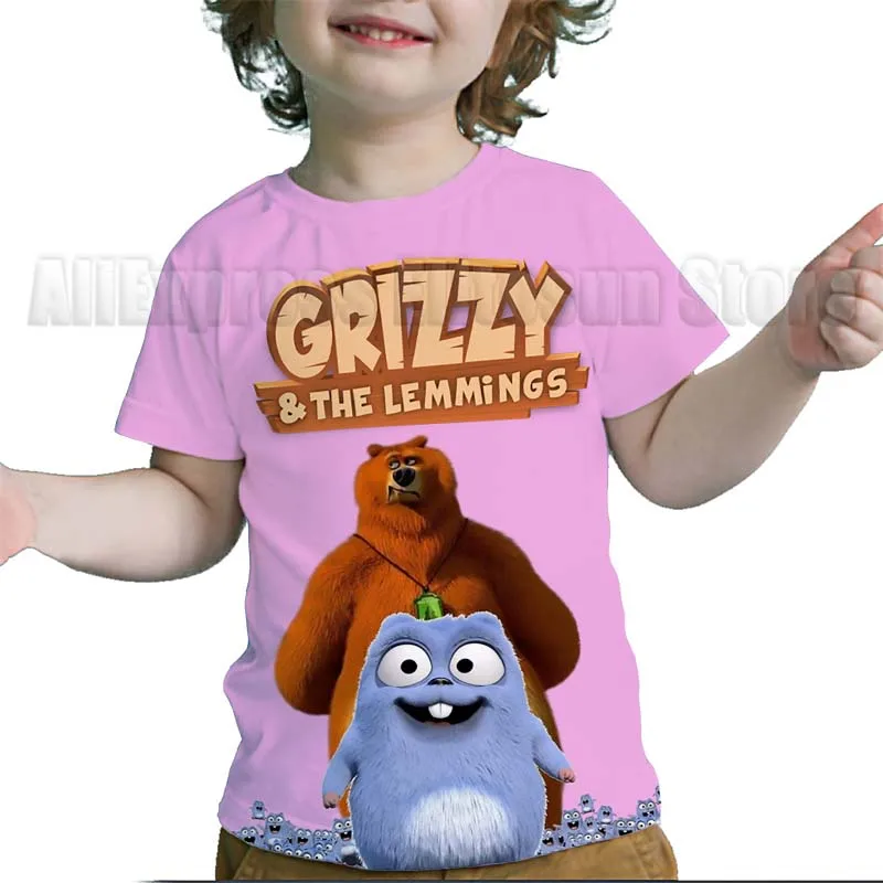 Kids Grizzy and the Lemmings 3D Print T Shirts Children Cartoon T-shirts Toddler Boys Girls Anime T-shirts Streetwear Tee Tops 3