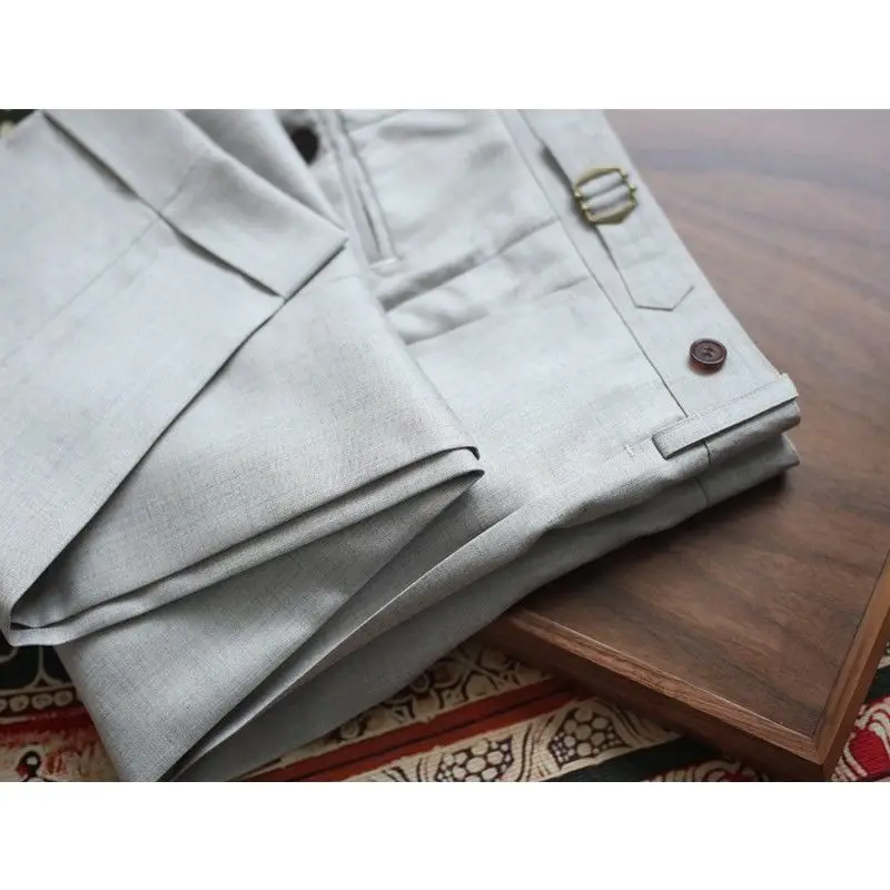 Spring Summer Men's Fashion Solid Color Suit Trousers High Waist Slim Thin Business Casual Formal Pants