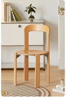 Nordic  Beech Solid Wood Plywood Dining Stackable Vintage Curved Backrest Swiss Chair 3