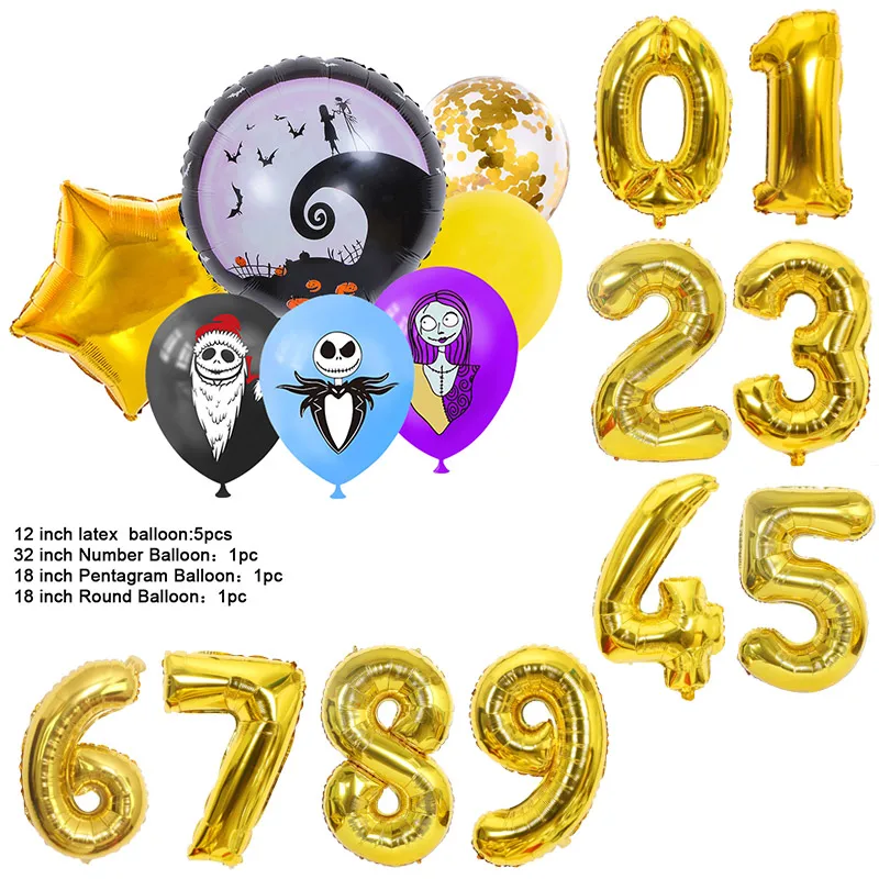 thumbnail image 1 of Juego de globos digitales de látex para decoración de fiesta de cumpleaños con temática de Halloween de Pesadilla antes de Navidad, regalo para baby shower para niños y niñas, 1 of 5