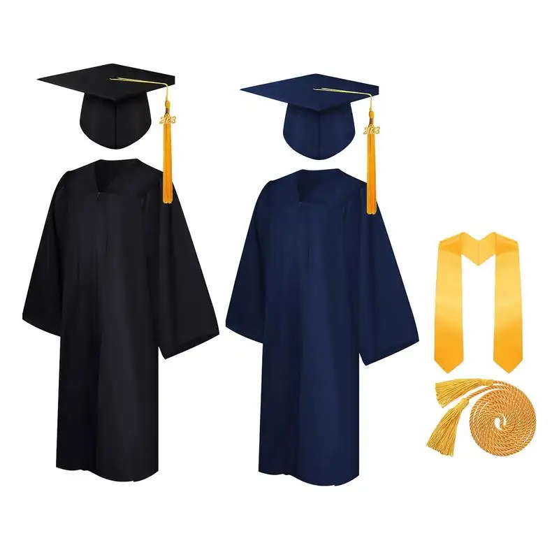 

Adult Graduation Gown Cap Cape Set Academic Gown Cap Bachelor Costume 3 Pieces Set Academic Graduation Gown Robe MortarboardCap