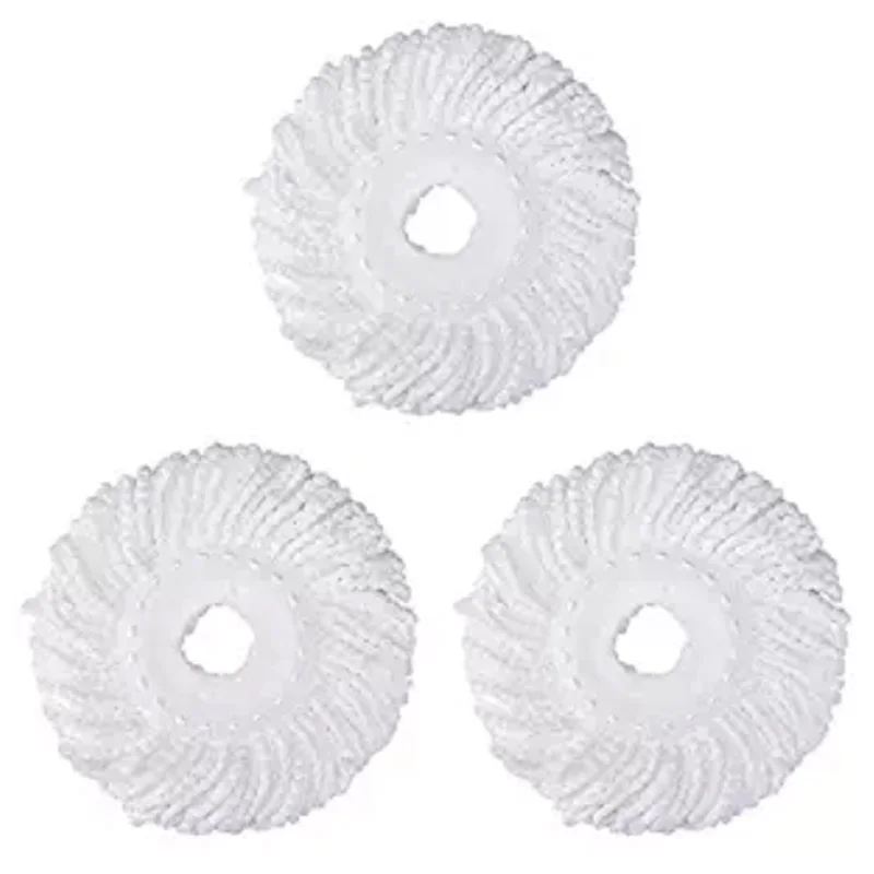 

3 Replacement Mop Micro-Head Refill For 360° Spin Magic Mop-Microfiber Replacement Mop Head-Round Shape Standard Size (White-3 P