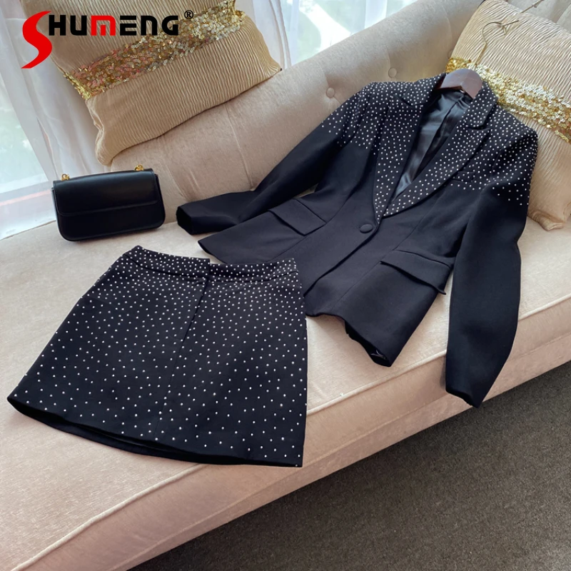 High-End Diamond Drills Beaded Long Sleeve Fashion Magnificent Coat Hip Skirt Women's Elegant Commute Style Outfits Autumn 2023 convenient drill adapter for enhanced chimney cleaning compatible with electric drills long lasting metal build 1 adapter