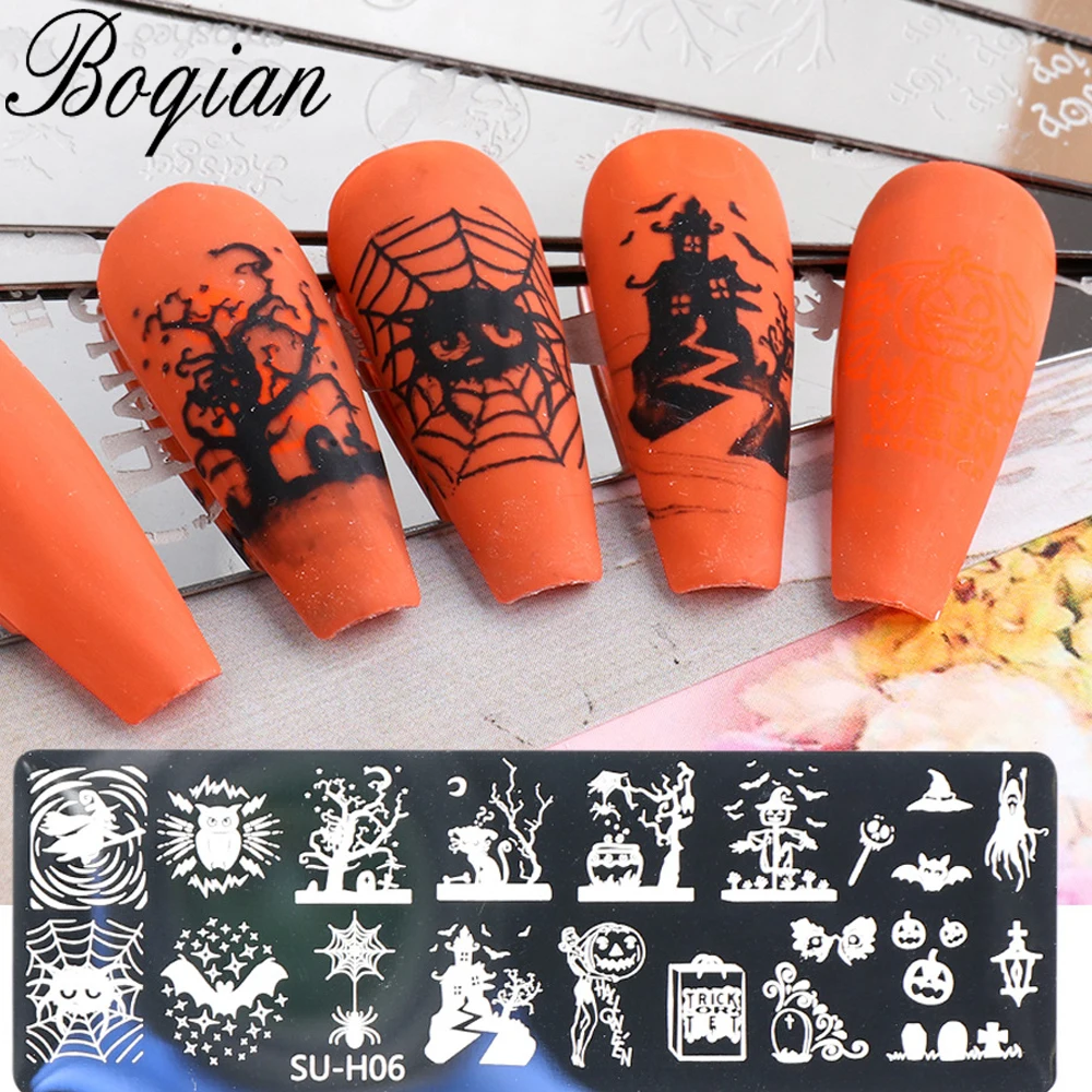 BQAN Halloween Christmas Nail Stamping Plates Pattern Nail Art Image Plates Stainless Steel Nail Art Plate Stencil 6PCS/Set 5