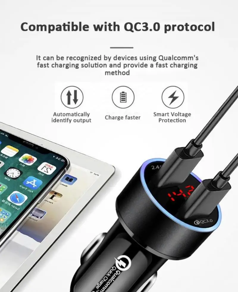 66W ڵ USB  PD QC3.0   LED  ǥ    12V/24V   ȭ