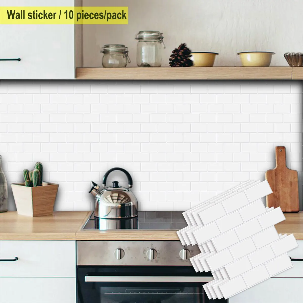 Large 3D Subway Wall Tile Stickers - Peel and Stick Waterproof Vinyl Wallpaper Set (10 Sheets, 12x12 Inch Each)