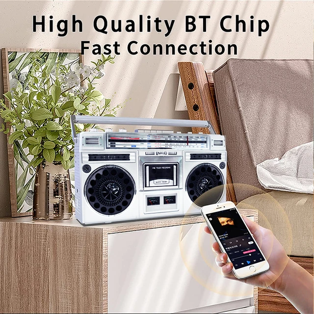 80s Style Retro Boombox, Cassette Player AM/FM Radio, Bluetooth/USB Slots  Dual Speakers Cassette Recorder for Family Gathering Travel (A)