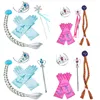 Girls Elsa Anna Accessories Set Kids Party Princess 4 Piece Set Snow Queen Snowflake Magic Wand Tiara Crown Gloves Wig Braid 5
