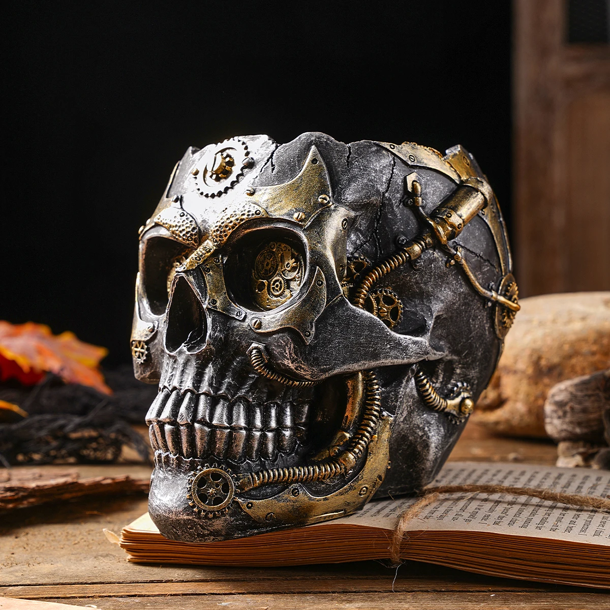 1PC, Halloween party punk-style mechanical white, black gold, and silver-black skull-shaped vases