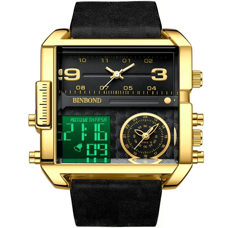 Watch Oversized Square Dial Multi-Function Sports Quartz Watches Men's Clock Man Backlight Watch Fashion Casual Style Orologio