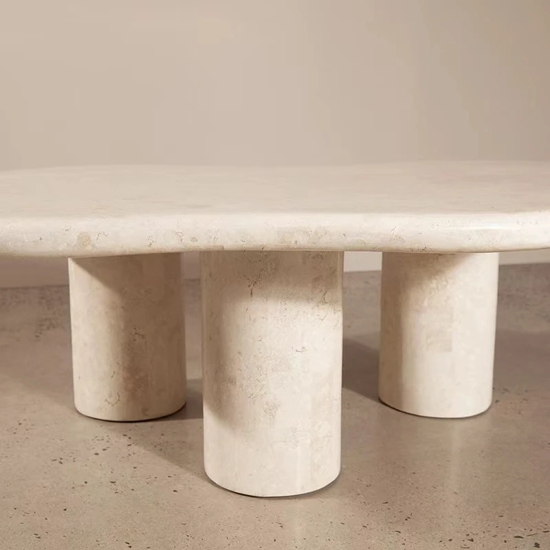 Italian Natural Travertine Columns Base Flower Shape Table Top Modern Nordic Living Room Marble Coffee Table