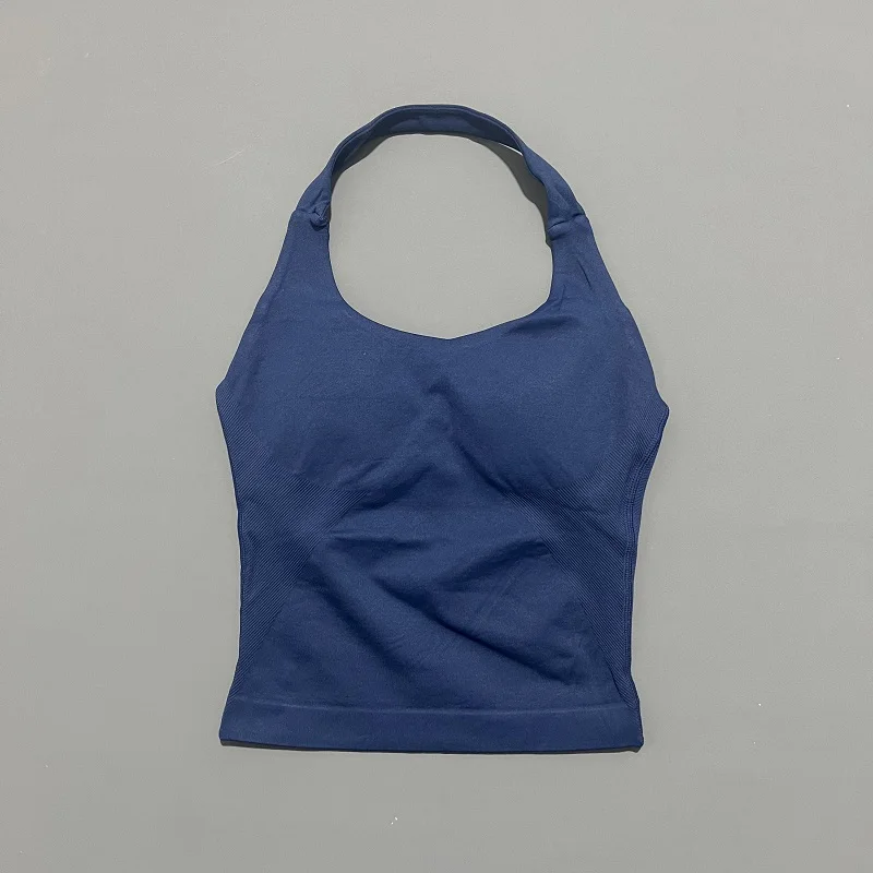 Seamless Push-Up Sports Halter Top with Removable Padding