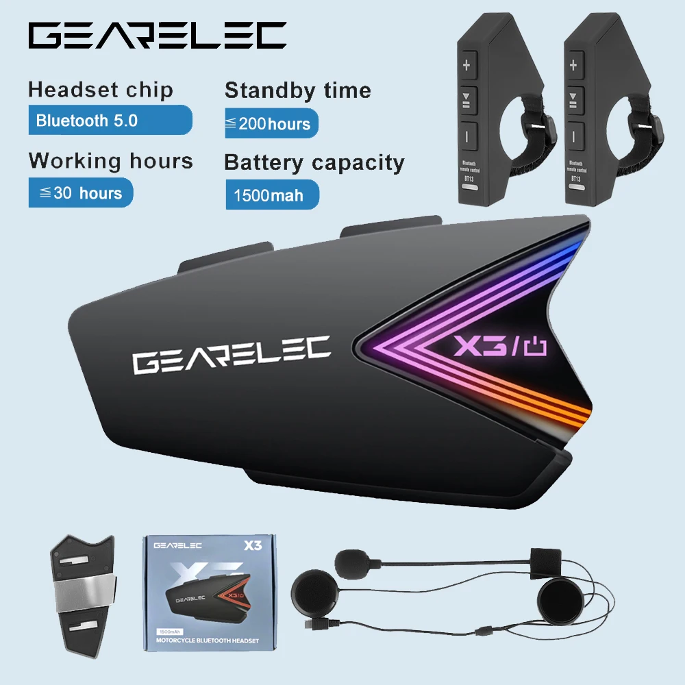 Gearelec X3 Bluetooth 5.0 Motorcycle Helmet Headset Ip65 Waterproof