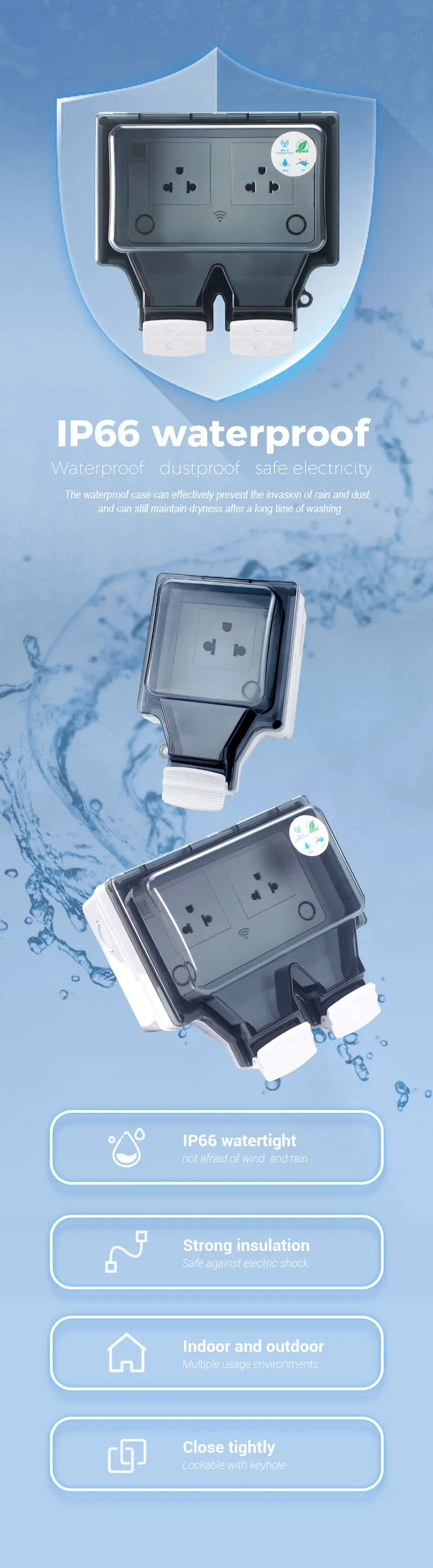Description Picture 2 of itemAvoir IP66 Waterproof Outdoor Socket Wifi Smart American Electrical Outlet Tuya Wireless Usb Charger Port Kitchen Home Appliance