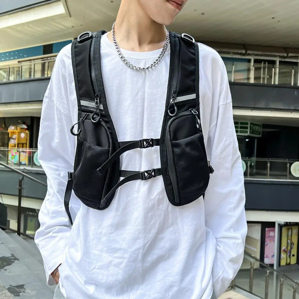 Sac poitrine fonctionnel grande capacité pour pêche avec bandes réfléchissantes veste porte-accessoires sport
