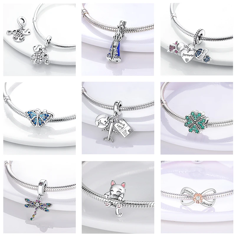 Charm Bead 925 Silver Charms Fit Pan Original Bracelet DIY Firefly Travel Sunflowers Clover Pendant English Letter