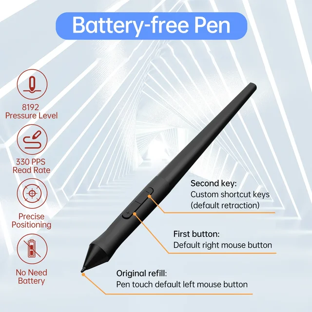 T1161 Graphics Tablet for Drawing, Ultra-thin Art Sketch Digital Pad with Battery-free Stylus 8 Pen Nibs 8192 Levels Pressure 3