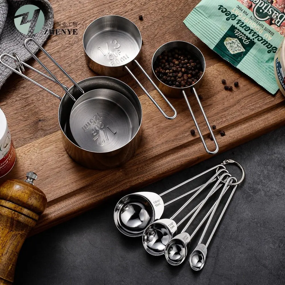 

Набор из 8 мерных стаканчиков и ложек из нержавеющей стали, долговечные и небольшие столовые ложки, инструменты, крючки для кофе, застежки, вложенные чашки