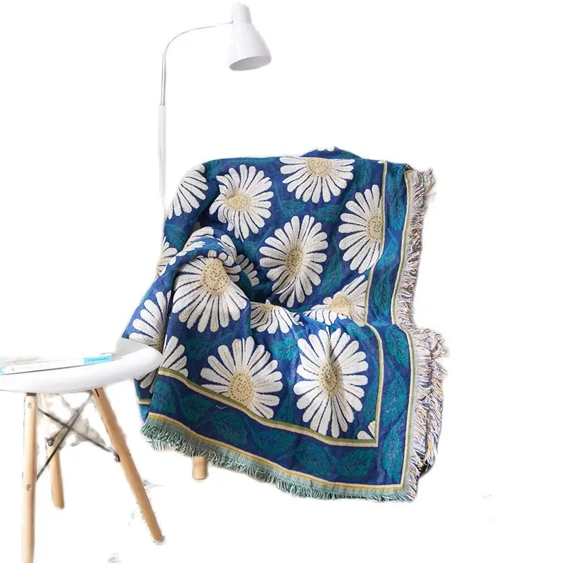

Декоративное одеяло с кисточками AB, боковой цвет, цветок маргаритки, пылезащитный чехол для дивана, стула, стола, пола, хлопок и полиэстер, домашний текстиль