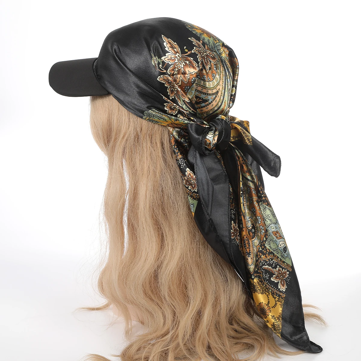 AWAYTR Floral Print Seide Quadrat Schal Hut Frauen Weiche Satin Kopftuch Haarband Halstuch Kopf Hijab Dame Stirnband Kopfbedeckung – Detail 1