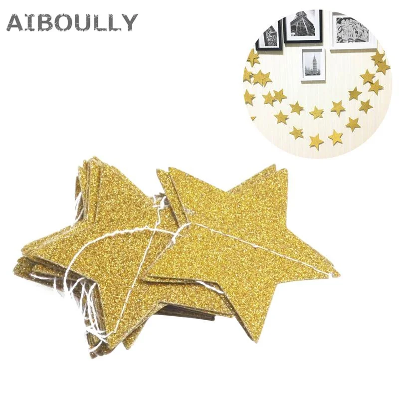 2M Gold Glitter Star Garland Golden Christmas Galaxy Banner Twinkle Star Garland Garland Wedding Birthday Christmas Decoration