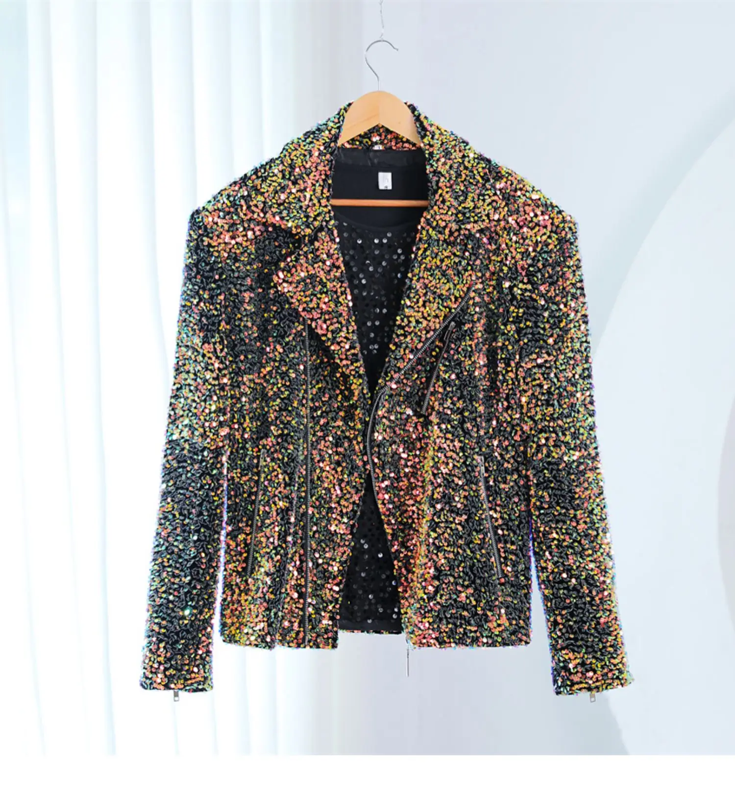 

Куртка мужская блестящая с блестками, шикарный пиджак для выступлений и сцены в стиле панк, певцов, гитар, диджеев, клубов, голограммы, пальто симпони