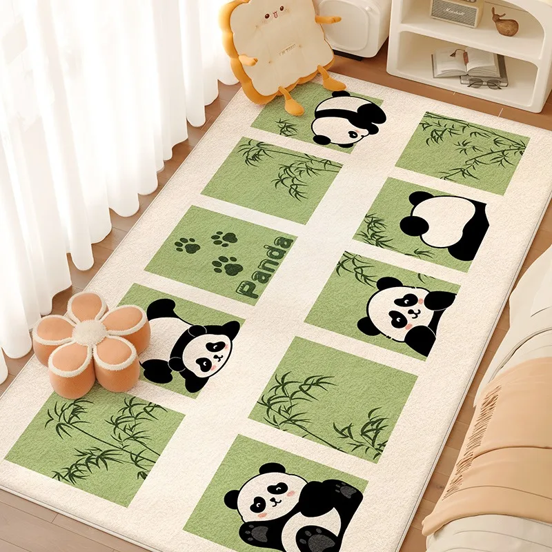 

Creative Panda Pattern Cream Style Bedroom Carpets Cute Cartoon Bedroom Bedside Decorative Carpet Comfortable Short Plush Rug IG