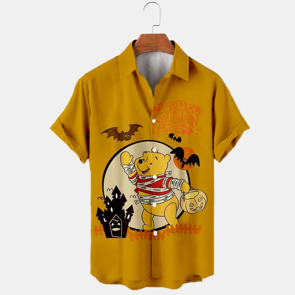 

2022 New Disney Mens Anime Casual Breathable Short Sleeve Tops Fashion Lapel Men's Shirts Hawaiian Belt Beach Witch Halloween Gh