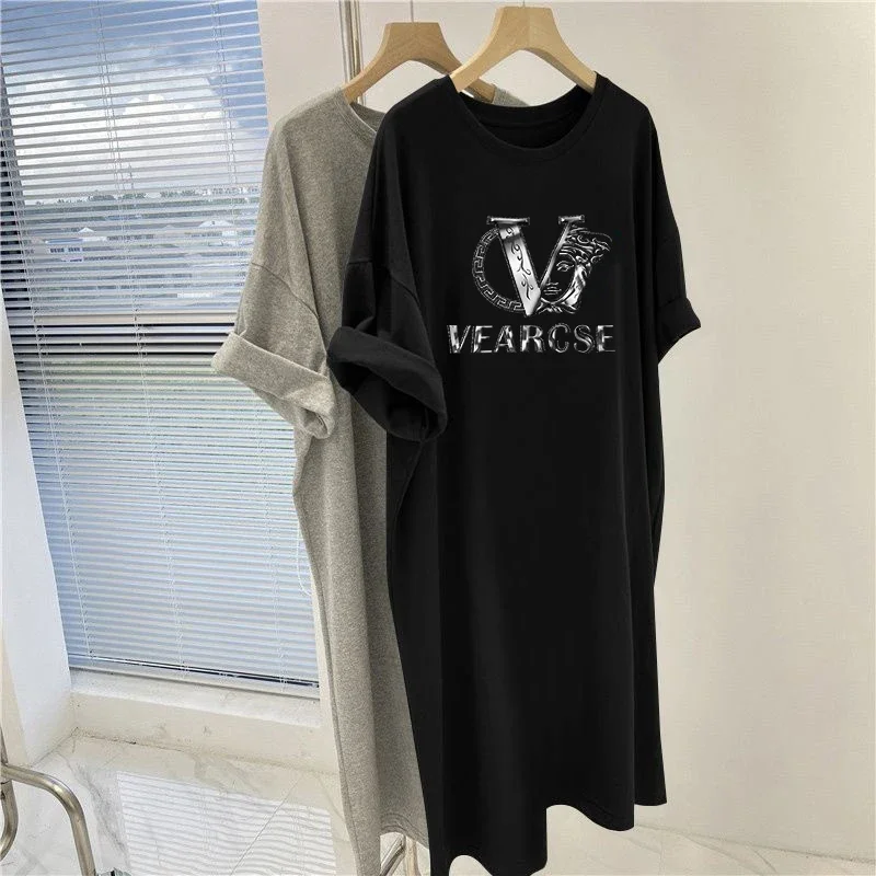 

Women Clothing Short Sleeve O-neck Dress Summer Midi Casual Loose Y2k Printed Pullover Dress Comfortable O-neck Dresses