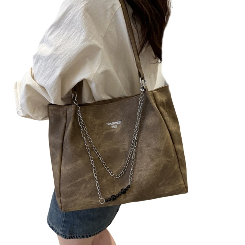 Simple and Practical PU Leather Chain Handbag with Large Capacity Shoulder Bag Chain Strap Suitable for Various Occasion E74B