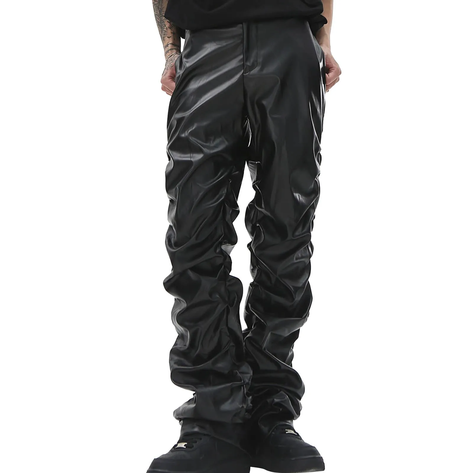 

Men'S Solid Color Glossy Pu Leather Pants Toe