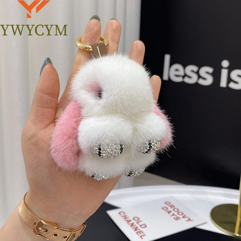 

Luxury Big Mink Fur Bunny Fur Pendant Bag Jewelry Key Chain Plush Pendant Trumpet Cute Cute Rabbit Children Animal Cartoon Doll