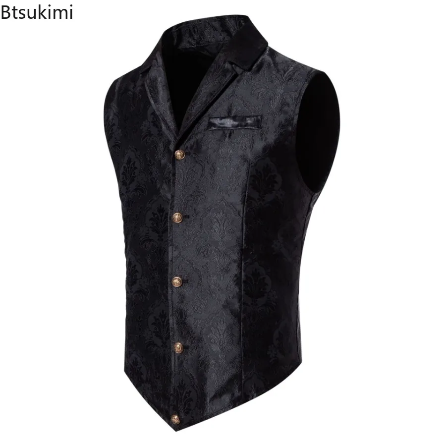 Men's Retro Jacquard Suit Vest Steampunk Gothic Waistcoat Fashion Slim Casual Vest Men Stage Performance Costume Dress