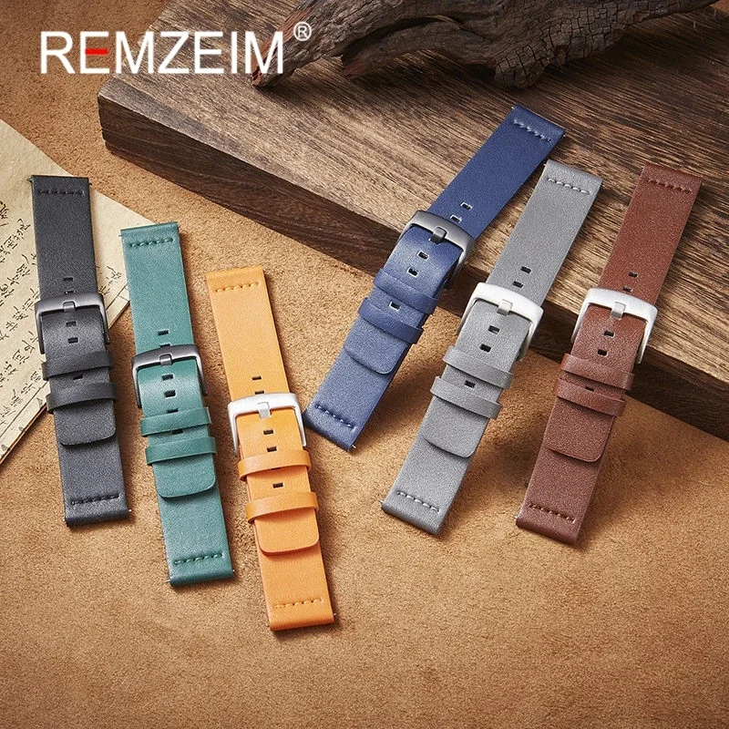 Premium Gray Genuine Leather Watch Band Strap with Quick Release