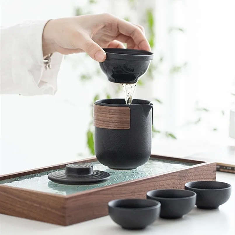 Ceramic Kung Fu Tea Set tea cup tea set with Travel Bag Teaware Porcelain Tea Pot and Cup Set Chinese Portable One Teapot and Four Cups