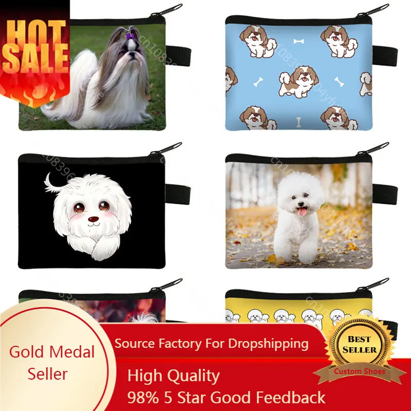 

Cute Dog Print Coin Purse Shih Tzu Dog Women Wallet Bichon Frise/maltese Dog Earphones Key Holder Puppy Coin Bag Zipper Pouch