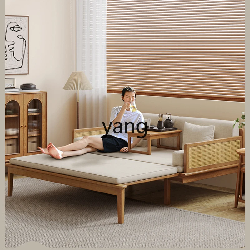 

CX New Chinese Style Solid Wood Bed with Rollers Combination Small Apartment Oak Pull-out Retractable Sofa Bed