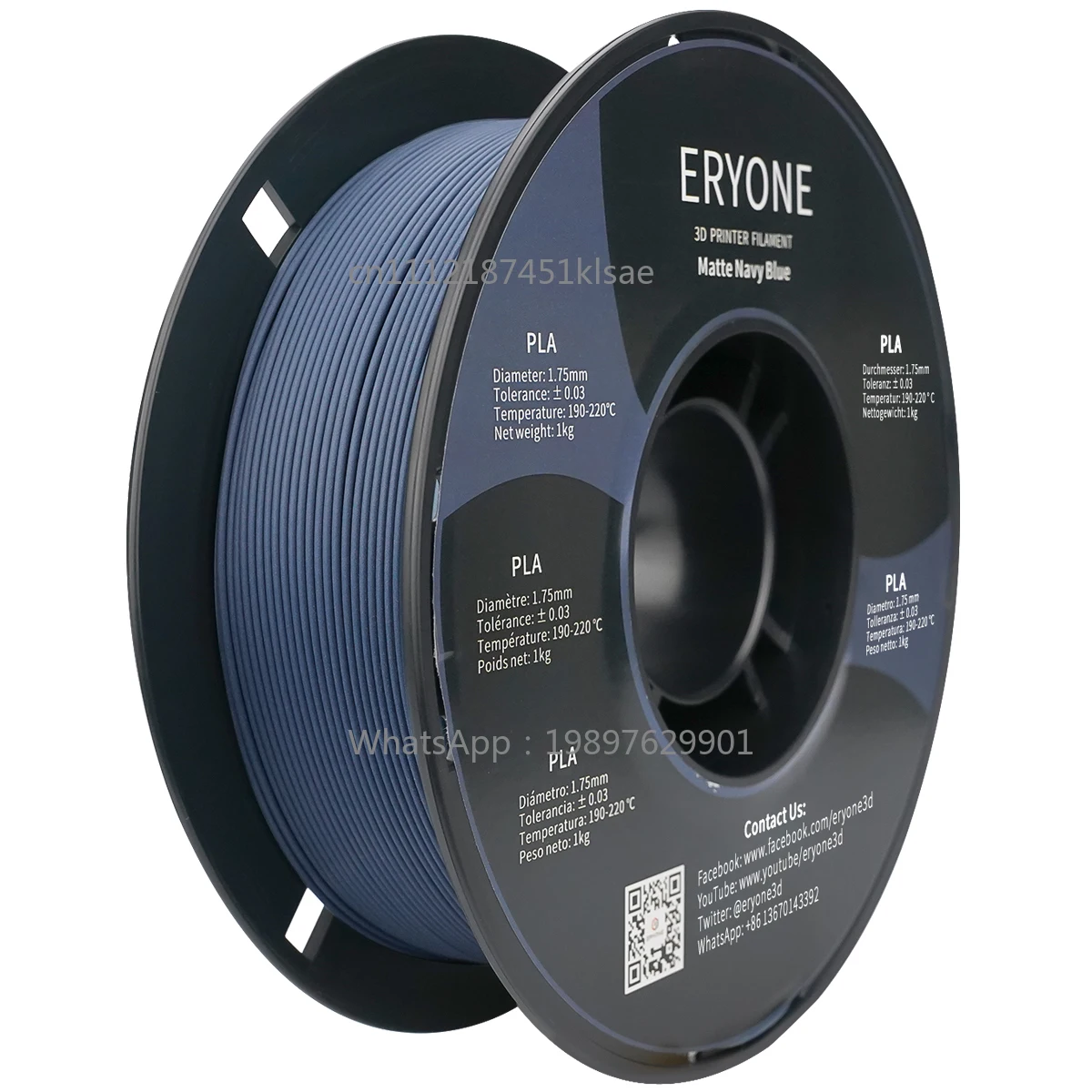 2026 NEW ERYONE 1.75mm 무광 PLA 필라멘트 3D 프린팅용 OEM 3D 프린터 필라멘트 1kg 1스풀 롤 FDM 3D 프린터용, 색상: 네이비