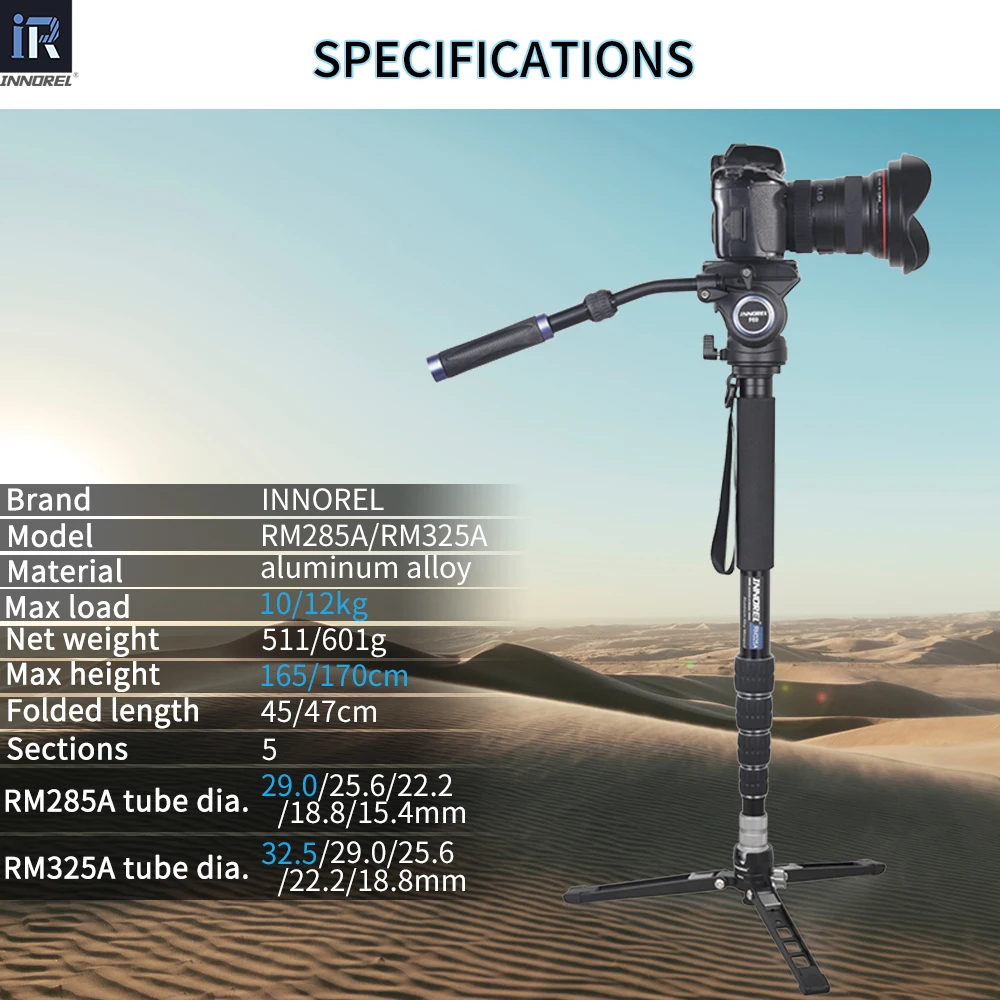 INNOREL RM285A/RM325A Professional Aluminum Alloy Camera Monopod Canon Nikon Sony DSLR Camcorder Video Stand Load 10/12kg