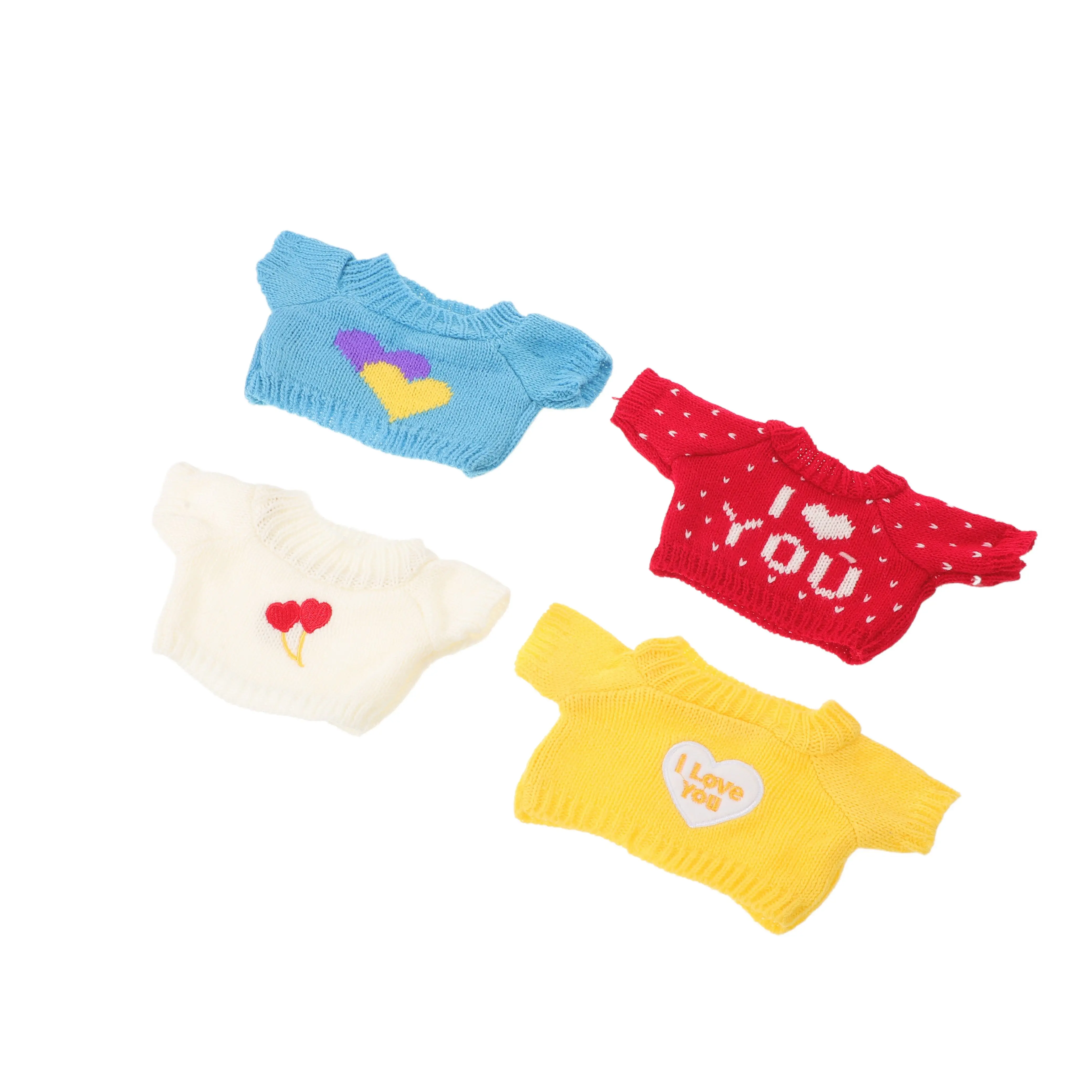 4Pcs 귀여운 곰 셔츠 세트 발렌타인 테마 부드러운 니트 스웨터 30Cm 박제 동물 휴일 드레스업 작은 의상 놀이 시간