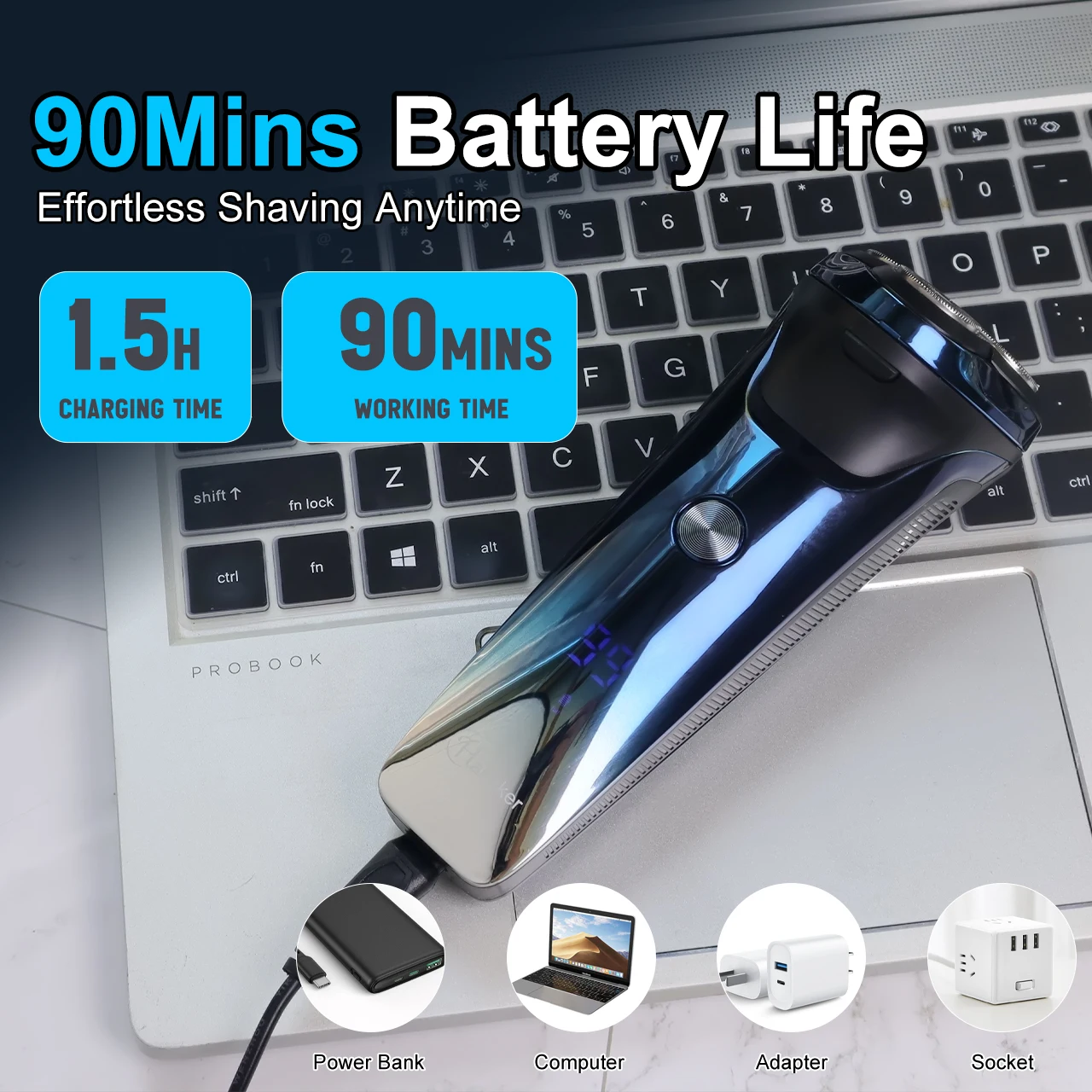 Hatteker 스마트 면도기 그루밍 게임 업그레이드 3 유연한 헤드 LED 스크린 민감한 피부에 완벽한 고속 충전 HT-906