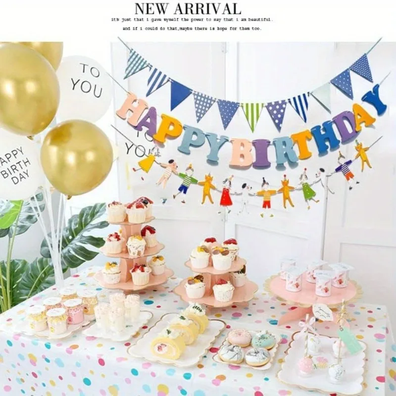 Vibrant Cartoon Themed Birthday Party Banner Decoration Including Multicolor Bunting and Scene Props for Festive Celebrations