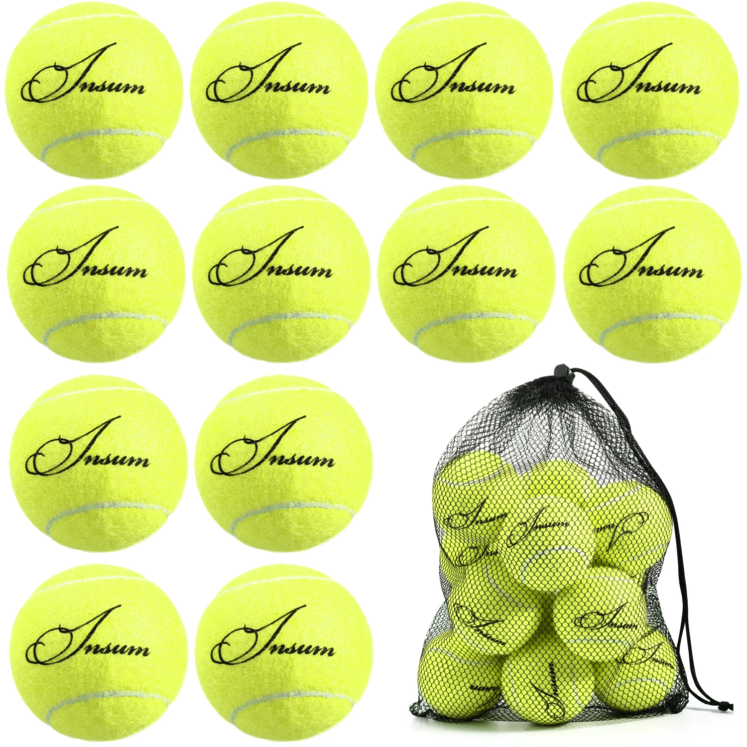 INSUM 12PCS Tennis Balls Pet Dog Tennis Ball with Mesh Bag  for Easy Carry Beginner Practice Tennis Ball