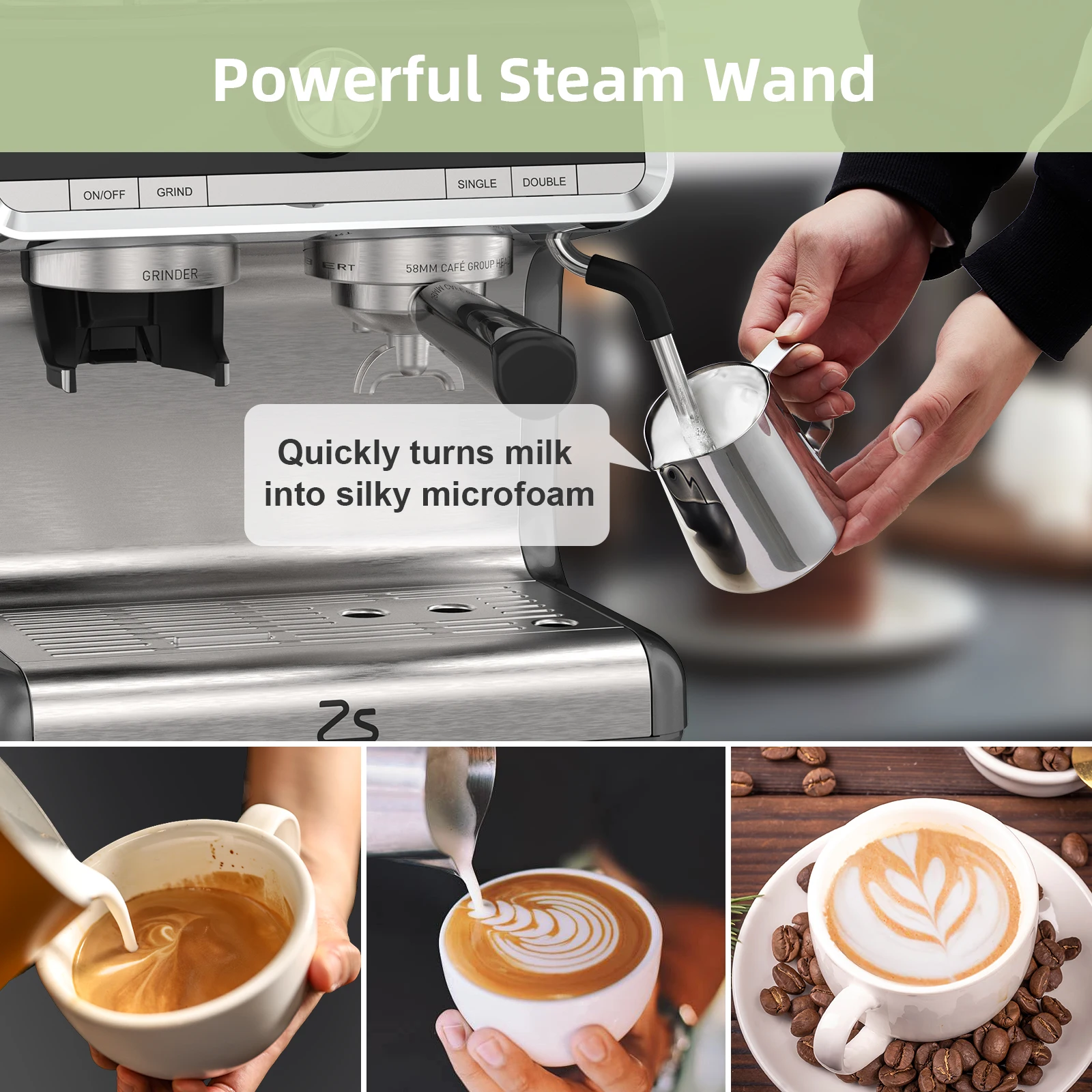Espresso Coffee Machine,with 20 Bar Semi-Automatic,Grinder, Milk Frother Steamer Wand, 2.8 L Water Tank, PID Temperature Control 4