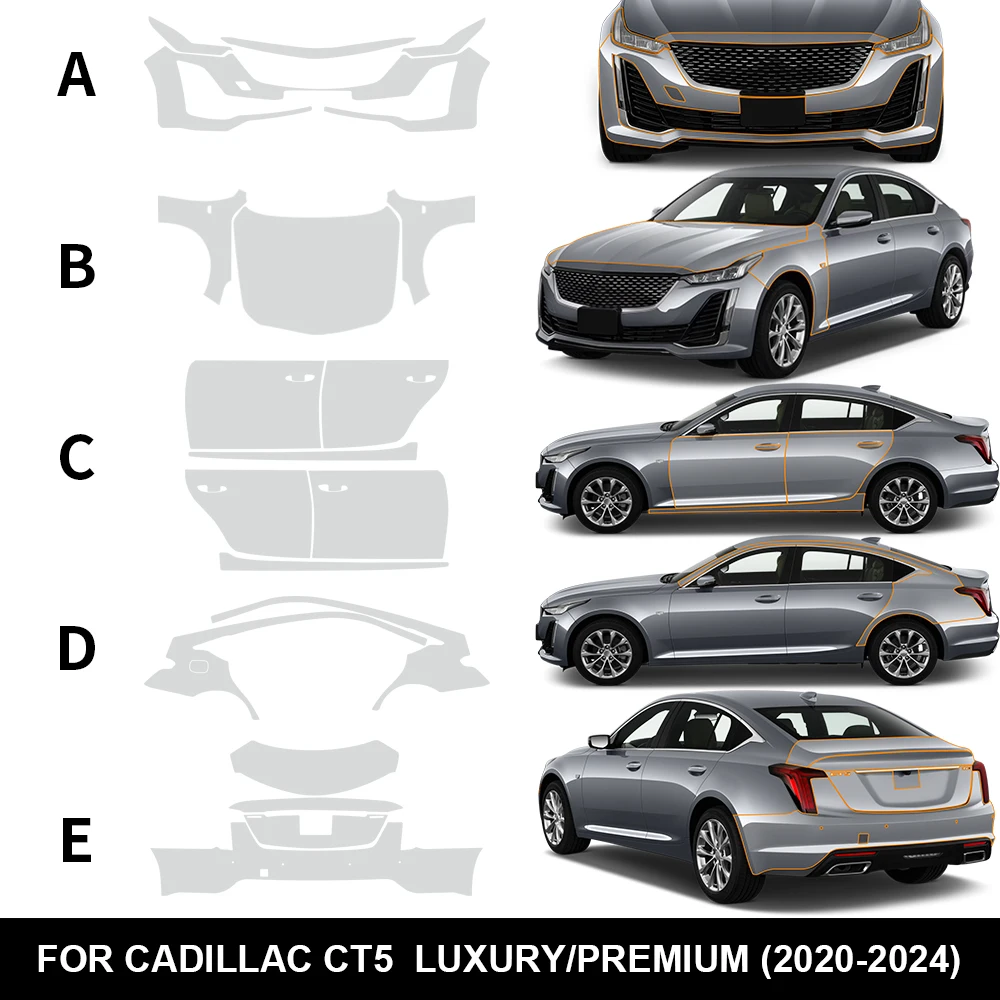 for Cadillac CT5 Luxury/Premium-Car Body Sticker Film Paint Protection Anti-Scratch TPU Clear Bra PPF Decal
