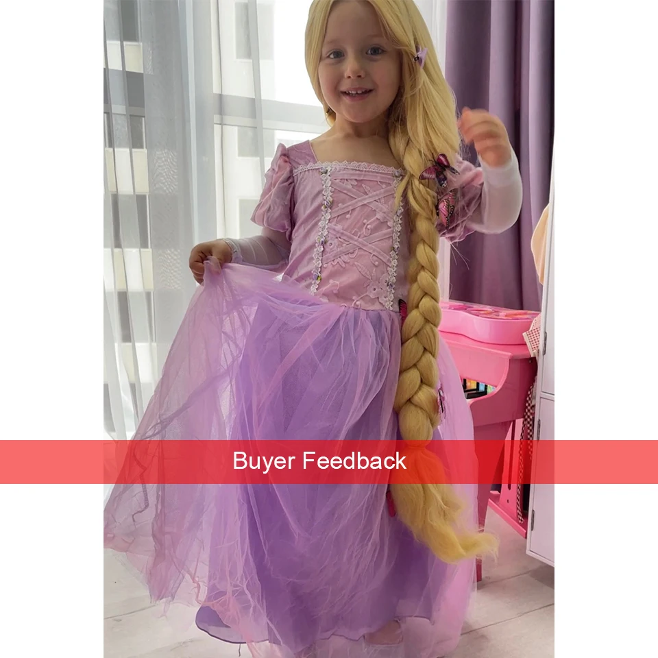 Girl Rapunzel Wig + Princess Dress Halloween Child Sleeping Beauty Cosplay Sofia Tulle Tutu Ball Gown Kids Clothing girls dress princess costume