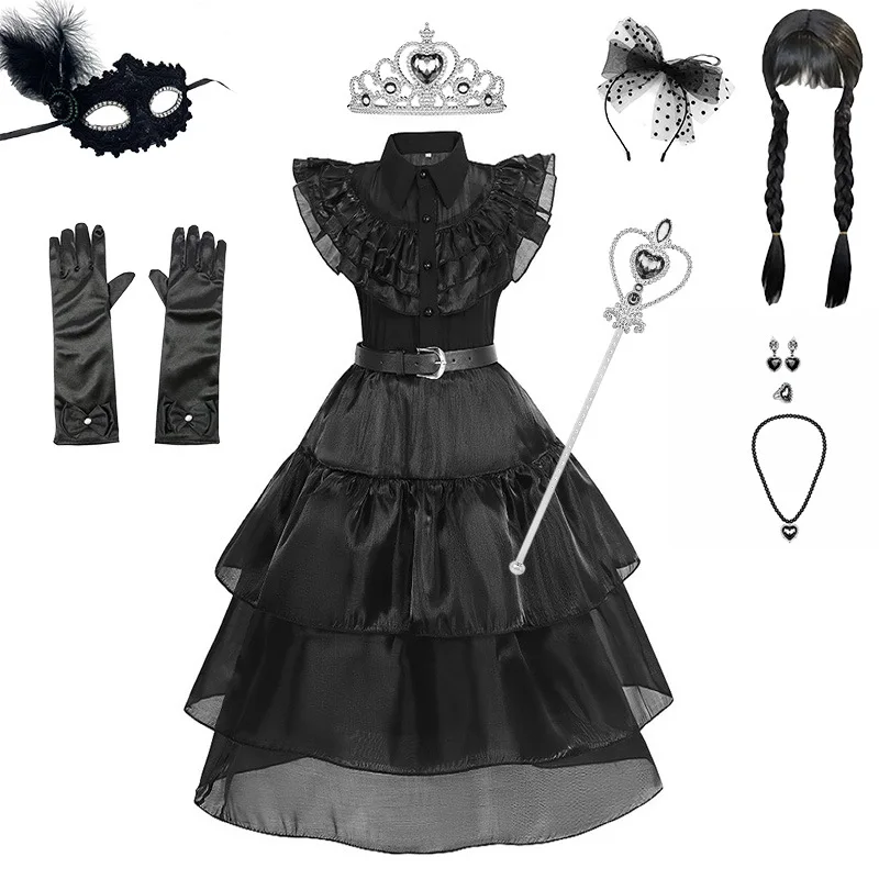 

Halloween Adams Wednesday Cosplay Girl Princess Dress Cosplay Party Evening Short Sleeve Holiday Party Skirt Costume Clothing