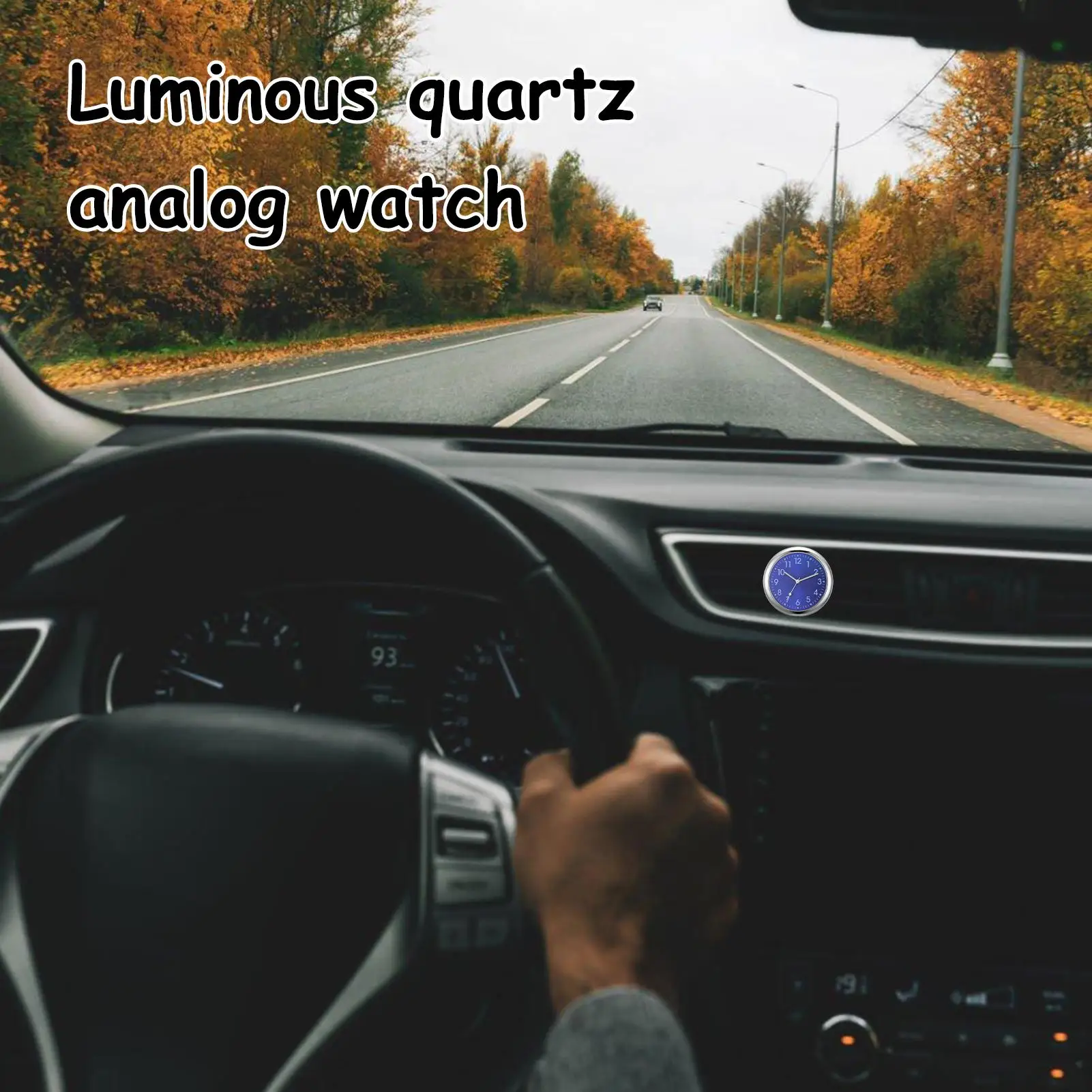 Compact Analog Quartz Dashboard Clock with Adhesive Mount